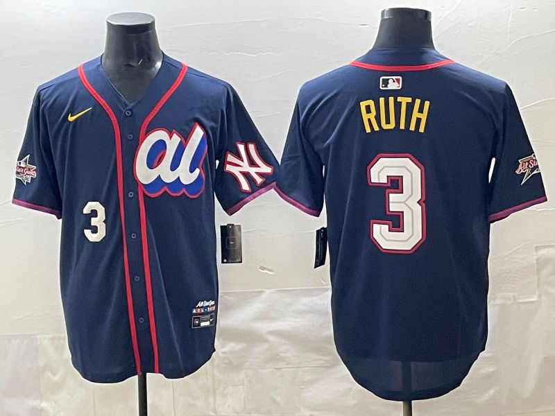 Men 2025 New York Yankees 3 Ruth Drak Blue All star Nike MLB Jersey style 05